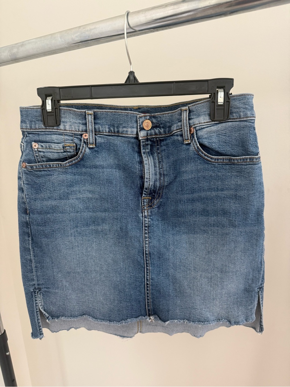 7 For All Mankind Blue Denim Mini Skirt